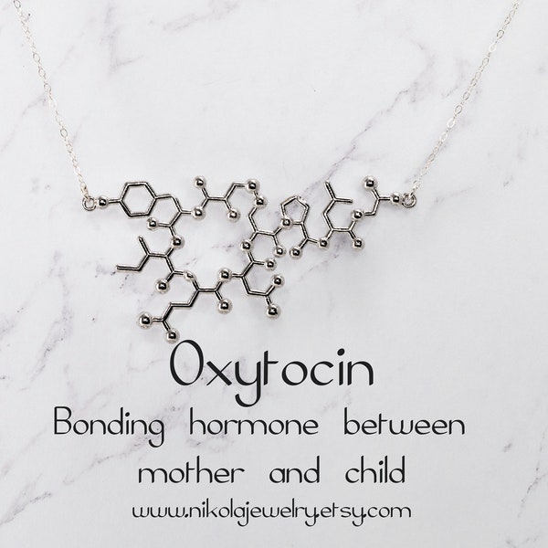 Oxytocin Molecule Silver or Gold Necklace, Chemistry Geek Jewelry, Bonding Molecule, Oxytocin Pendant Bio-Chemistry Love Hormone
