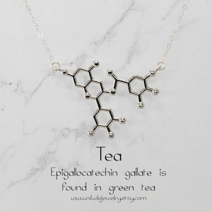 Tea Molecule Necklace in Silver, EGCG Green Tea Necklace, Tea Gifts, Tea Lover, Green Tea Jewelry, Geek Jewelry