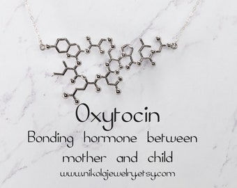 Oxytocin Molecule Silver or Gold Necklace, Chemistry Geek Jewelry, Bonding Molecule, Oxytocin Pendant Bio-Chemistry Love Hormone