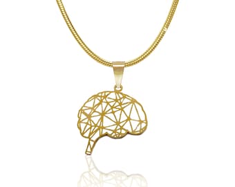 Collar geométrico de cerebro: regalo de neurología de oro o plata