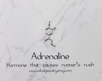 Adrenaline Molecule Necklace, Silver Adrenaline, Science Jewelry, Chemistry Necklace, Sport Jewelry, Medical Necklace, Runners Necklace