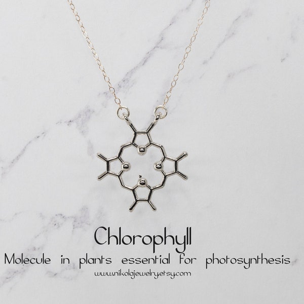 Collar con molécula de clorofila plateada: Joyería científica sobre plantas