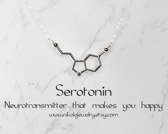 Silver Serotonin Molecule Necklace: Chemistry Biology Pendant