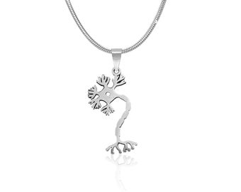 Colgante de neurona: collar de plata de ley con células nerviosas, joyería científica