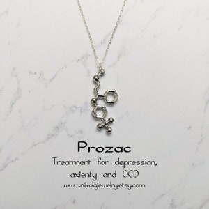 Prozac Molecule Necklace, Fluoxetine Necklace, Medical Jewelry, Medicine Lover Gift, Stain, Biology Gift, Surgeon Gift