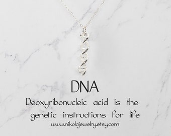 Silver or Gold DNA Necklace or Bracelet, Science Jewelry, 3D DNA Double Helix, Biology Jewelry, Science Themed Jewelry, Gold DNA necklace