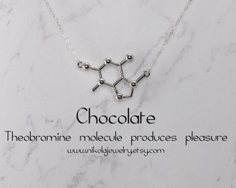 Chocolate Molecule Necklace in Gold or Silver, Chemistry Necklace, Theobromine, Tea Necklace, Biology Jewelry, Chocolate and Tea Lovers