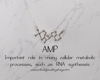 Silver AMP necklace, RNA necklace, Biology Jewelry, DNA Replication, Geek Jewelry,