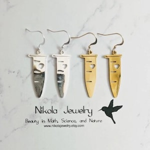 Microcentrifuge Earrings in Gold or Silver, Test Tube Heart Earrings, Biology Earrings, Science Teacher Gift, Eppie Biology Jewelry