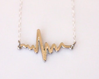 Heartbeat EKG Silver or Gold Necklace, Heart Beat Necklace, EKG Necklace, Nurse Necklace, Doctor Jewelry, Silver EKG Pendant, Gold Pendant