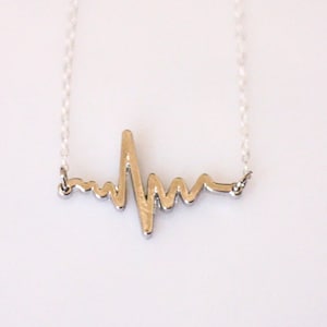 Collier ECG des battements de coeur : argent sterling ou plaqué or