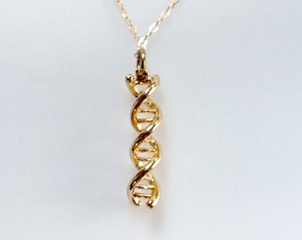 Gold DNA Necklace: 3D Double Helix Science Jewelry