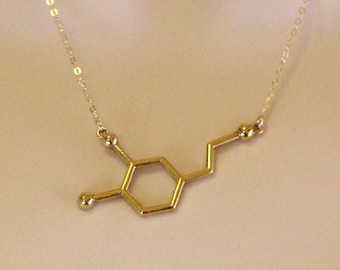 Gold Dopamine Molecule Necklace, Chemistry Necklace, Hormone Dopamine, Biochemistry Molecule Love Signal Pendant Biology