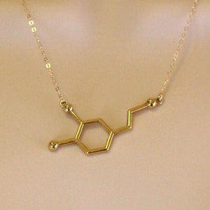 Gold Dopamine Molecule Necklace, Chemistry Necklace, Hormone Dopamine, Biochemistry Molecule Love Signal Pendant Biology