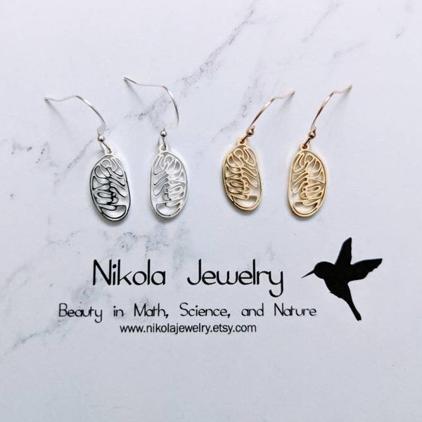 Boucles d'oreilles mitochondries en or ou en argent, boucles d'oreilles mitochondries, boucles d'oreilles biologie, cadeau pour professeur de sciences, bijoux organelle en biologie