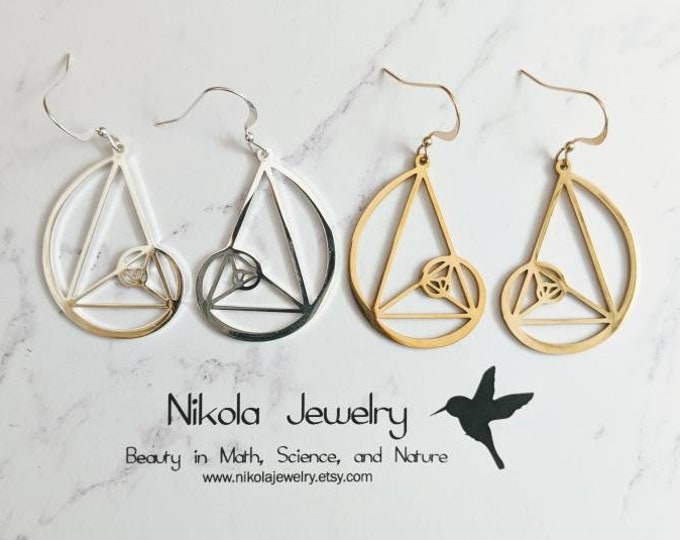 Golden Spiral Earrings: Fibonacci Math Jewelry, Sterling Silver or Gold