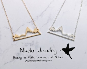 Mountain Necklace, Silhouette Gold or Sterling Silver, Dainty Minimal Nature-Lover Layering Layered Long Necklaces