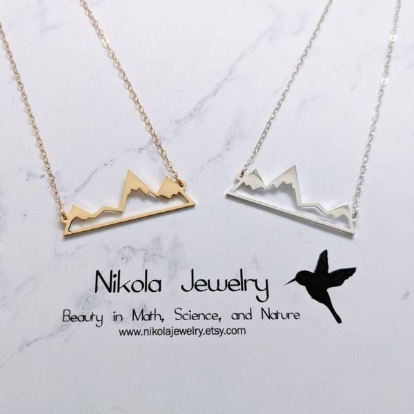 Mountain Necklace, Silhouette Gold or Sterling Silver, Dainty Minimal Nature-Lover Layering Layered Long Necklaces