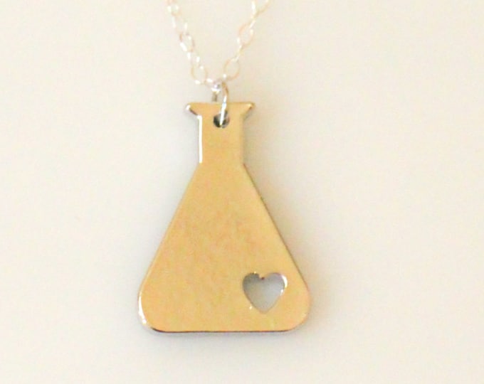 Collier chimie fiole Erlenmeyer scientifique, collier chimie, collier nerd, bijoux science amour, collier biologie en or ou en argent