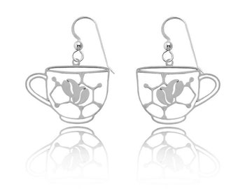 Caffeine Molecule Coffee Cup Earrings: Biology Jewelry Gift