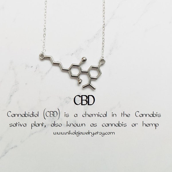 CBD Molecule Necklace in Silver, Cannabidiol Necklace, Cannabis love , Biochemistry Molecule,  Pendant Biology, Weed Love, CBM pendant