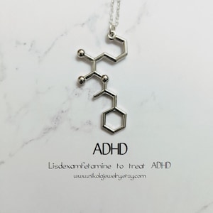 ADHD Silver Molecule Necklace, Chemistry Necklace, Lisdexamfetamine Pendant, Biochemistry Molecule,  Pendant Biology, Geek Gifts
