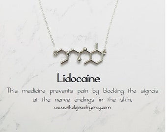 Lidocaine Molecule Necklace in Silver, Chemistry Necklace, Dentist Jewelry, Lidocaine Pendant, Biochemistry Molecule,  Pain Molecule