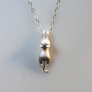 Hanging Cat Sterling Silver or Gold Necklace, Little Kitty Cat Necklace in Shiny or Matte Finished Silver, Cat Lover Gift