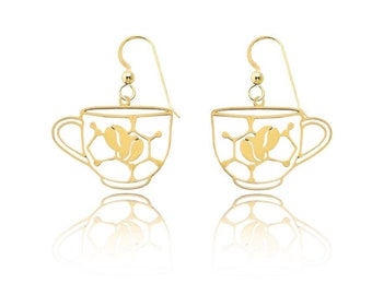 Caffeine Molecule Coffee Cup Earrings: Gold or Silver Chemistry Jewelry