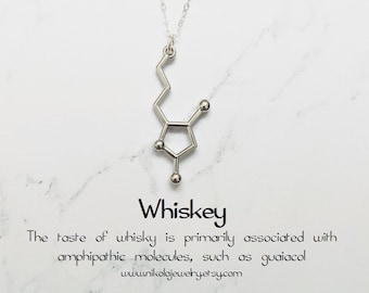 Whiskey Molecule Necklace in Silver, Chemistry Earrings, Whiskey Gift, Biochemistry Molecule, Whiskey Keychain, Leather Cord