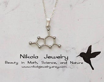 Uric Acid Molecule Necklace in Silver, Uric Acid Necklace, Purine Molecule , Biochemistry Molecule,  Pendant Biology, Uric Acid Keychain