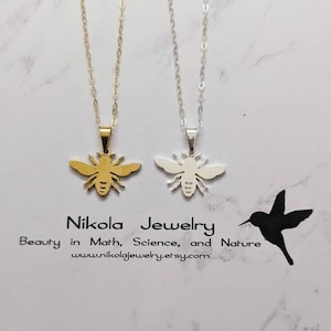 Honey Bee Necklace in Gold or Silver, Bee Necklace, Biology Gift, Geek Jewelry, Bumble Bee Pendant, Silver Bee, Honey Bee Necklace