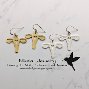 Uterus Earrings in Gold or Silver, Female Reproductive System Necklace, Biology Jewelry, Gynecologist Doctor, Reproductive Earrings