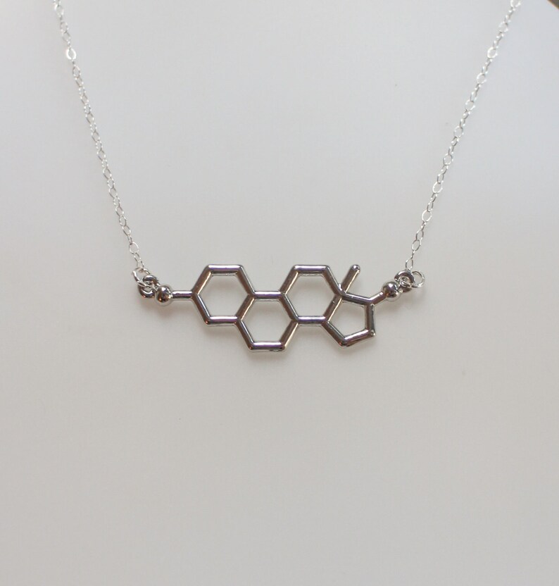 Silver or Gold Estrogen Molecule Necklace, Science Jewelry, Female Hormone, Molecule Jewelry, Biology Gifts, Geek Gifts image 3