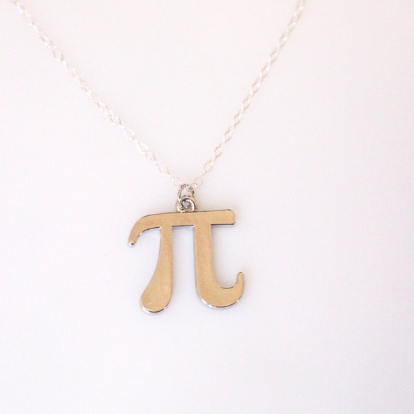 Pi Necklace Silver, Math Jewelry, Silver Pi Pendant Necklace, 3.14 Symbol, Necklace for Nerds, Gift for Math Teachers