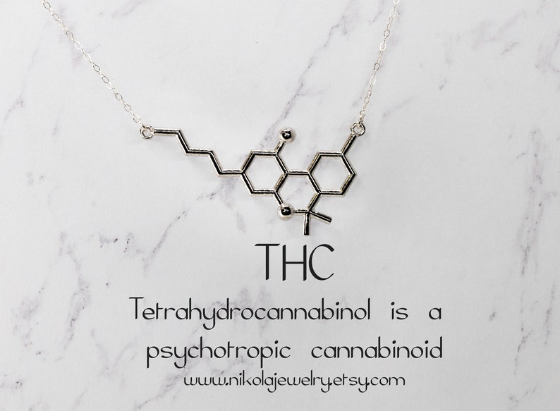 THC Molecule Necklace Marijuana Necklace Silver or Gold image 1