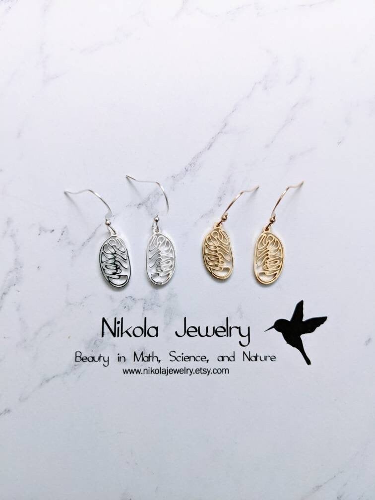 Mitochondria Earrings in Gold or Silver, Mitochondria Earrings, Biology Earrings, Science Teacher Gift, Organelle Biology Jewelry