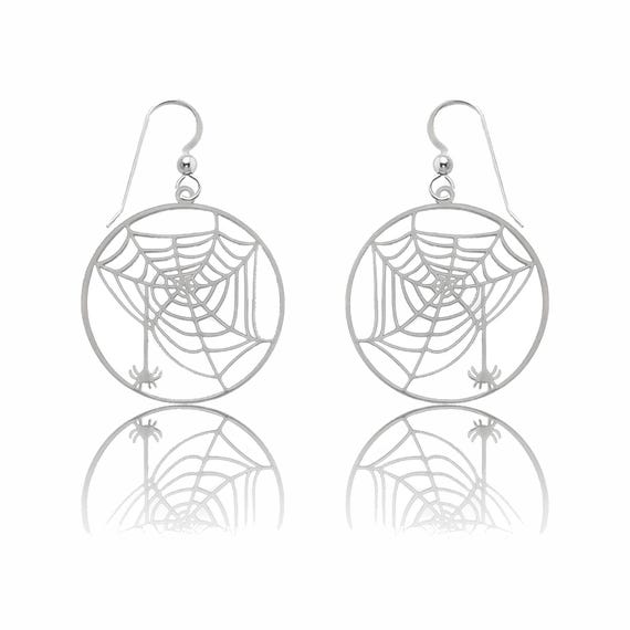 Orecchini Pendenti Aka Gioielli: Ragno E Ragnatela In Argento 925 Con Cristalli, Idea Regalo Halloween - 3