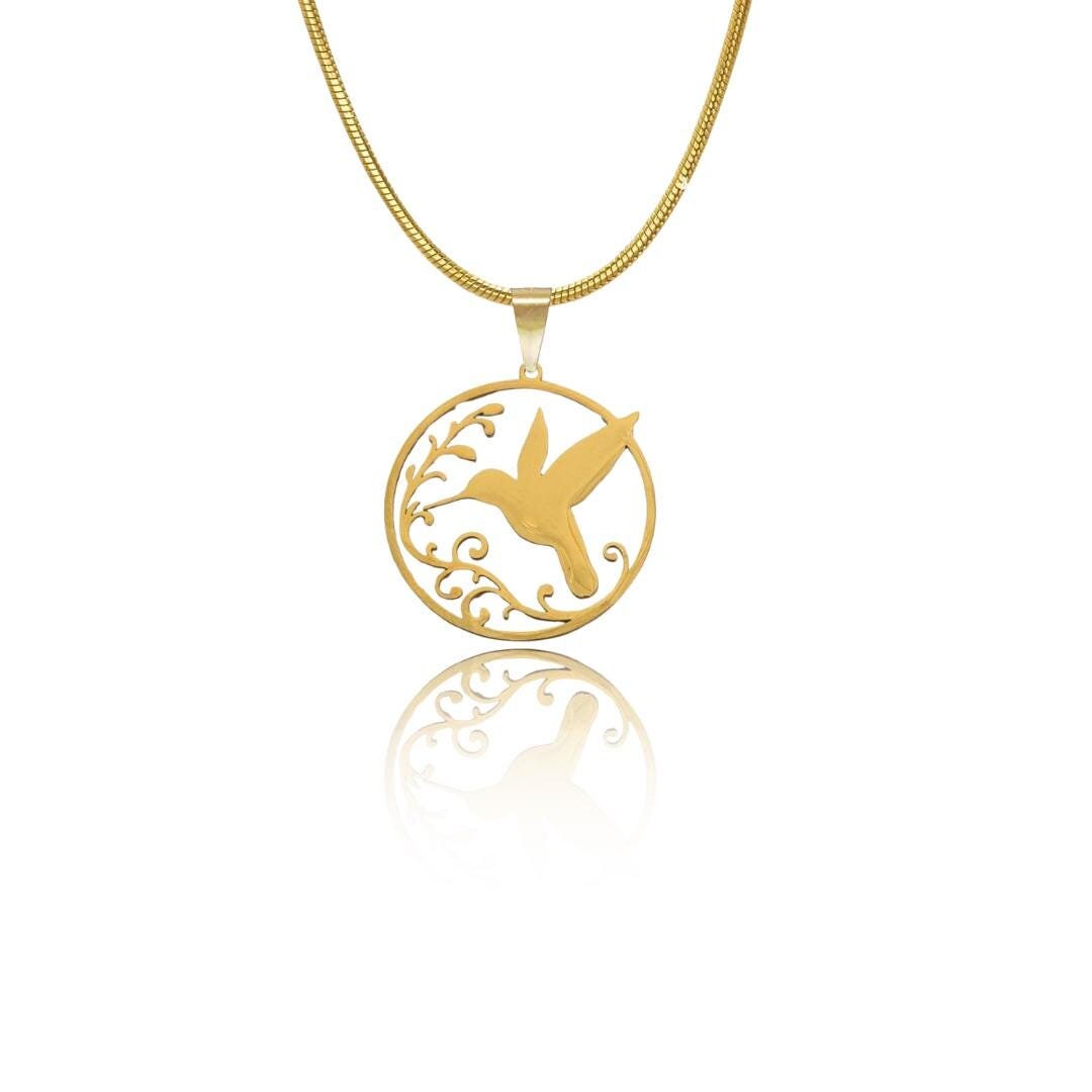 Hummingbird Necklace in Silver or Gold, Bird Pendant, Hummingbird Necklace, Sterling Silver Science Jewelry, Biology Necklace