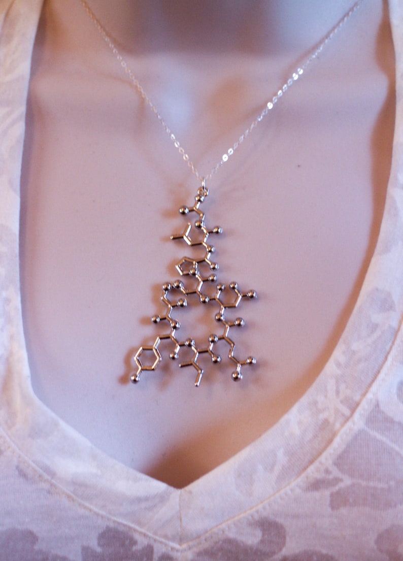 Oxytocin Molecule Silver Necklace Chemistry Geek Jewelry Etsy