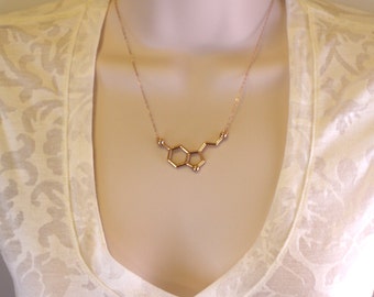 Rose Gold Serotonin Molecule Necklace, Chemistry Necklace, Hormone Serotonin, Biochemistry Molecule Happiness Signal Biology