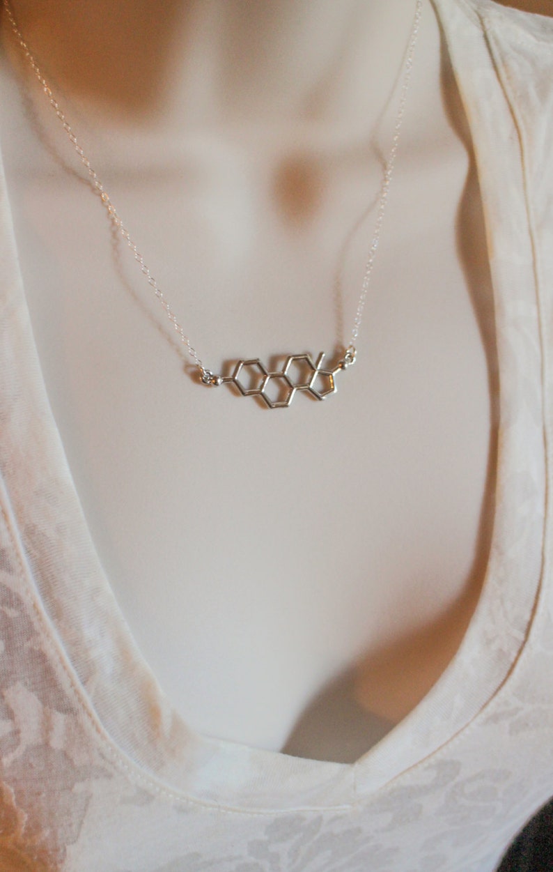 Silver or Gold Estrogen Molecule Necklace, Science Jewelry, Female Hormone, Molecule Jewelry, Biology Gifts, Geek Gifts image 4