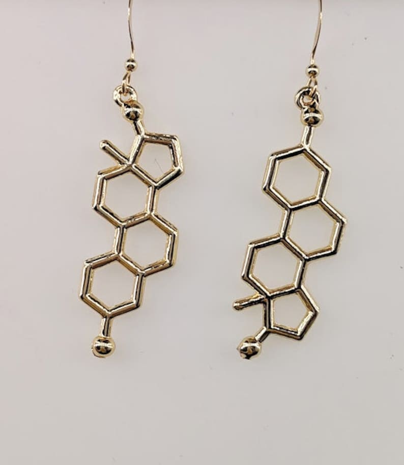 Female Hormone Biology Gifts Science Jewelry Silver or Gold Estrogen Molecule Earrings Molecule Jewelry Geek Gifts