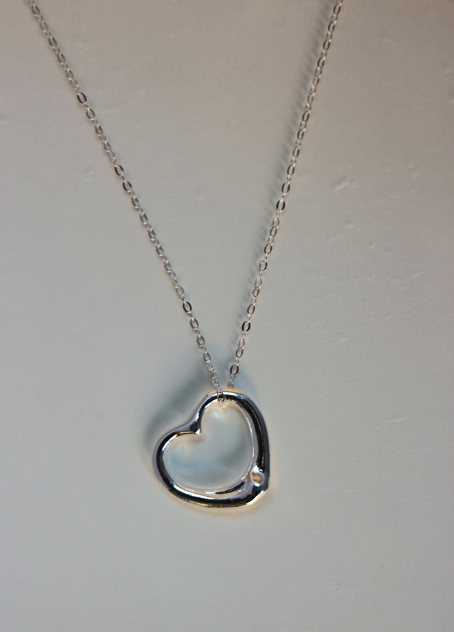 Sterling Silver Open Heart Necklace Valentine Day Jewelry Etsy
