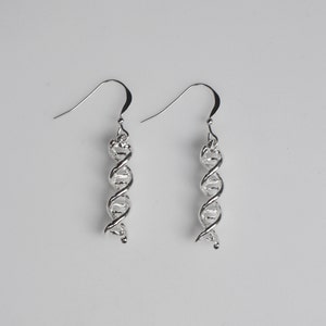 Silver DNA Charm Dangle Earrings - Double Helix Science Jewelry, Teacher Gifts, Personalized Biology-Themed Earrings - View #3
