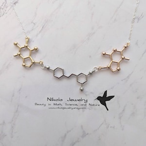 Coffee Wine Chocolate Molecule Necklace, Chemistry Necklace, Chocolate Happiness, Biochemistry Molecule Happiness Pendant Biology