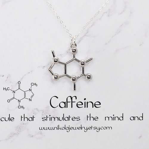 Caffeine Molecule Necklace in Gold or Silver Chemistry Etsy Denmark