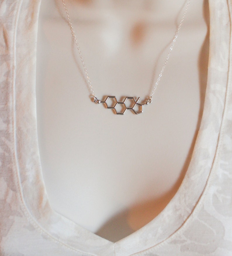 Silver or Gold Estrogen Molecule Necklace, Science Jewelry, Female Hormone, Molecule Jewelry, Biology Gifts, Geek Gifts image 5
