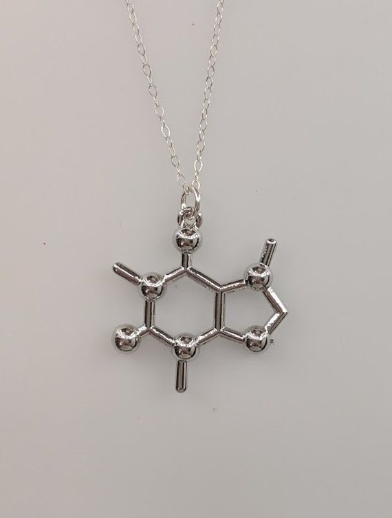 Pendentif Molécule De Caféine - Collier 40cm, Alliage, Sans Nickel Ni Plomb - 8