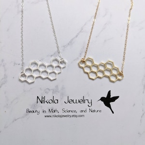 Gold or Silver Honeycomb Necklace, Honey Necklace, Layering Necklace, Beekeeper Necklace, Natural Jewelry, Golden Geometric Jewelry